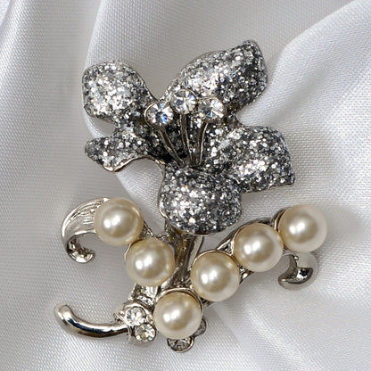 An Enchanting Diamond and Pearl Floral Brooch Brooch
