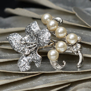 An Enchanting Diamond and Pearl Floral Brooch Brooch