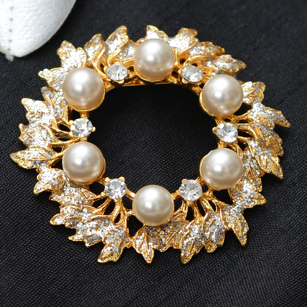 Floral Pearl Stone Studded Brooch Brooch