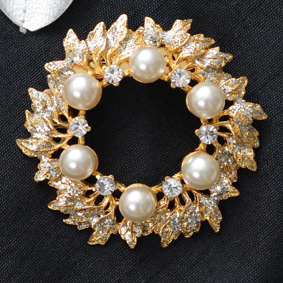 Floral Pearl Stone Studded Brooch Brooch