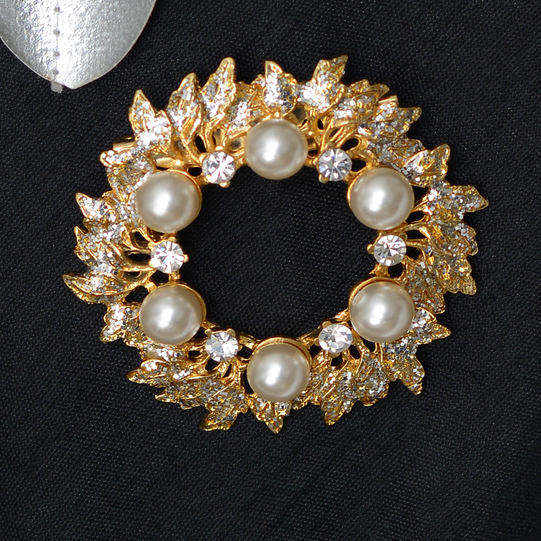 Floral Pearl Stone Studded Brooch Brooch