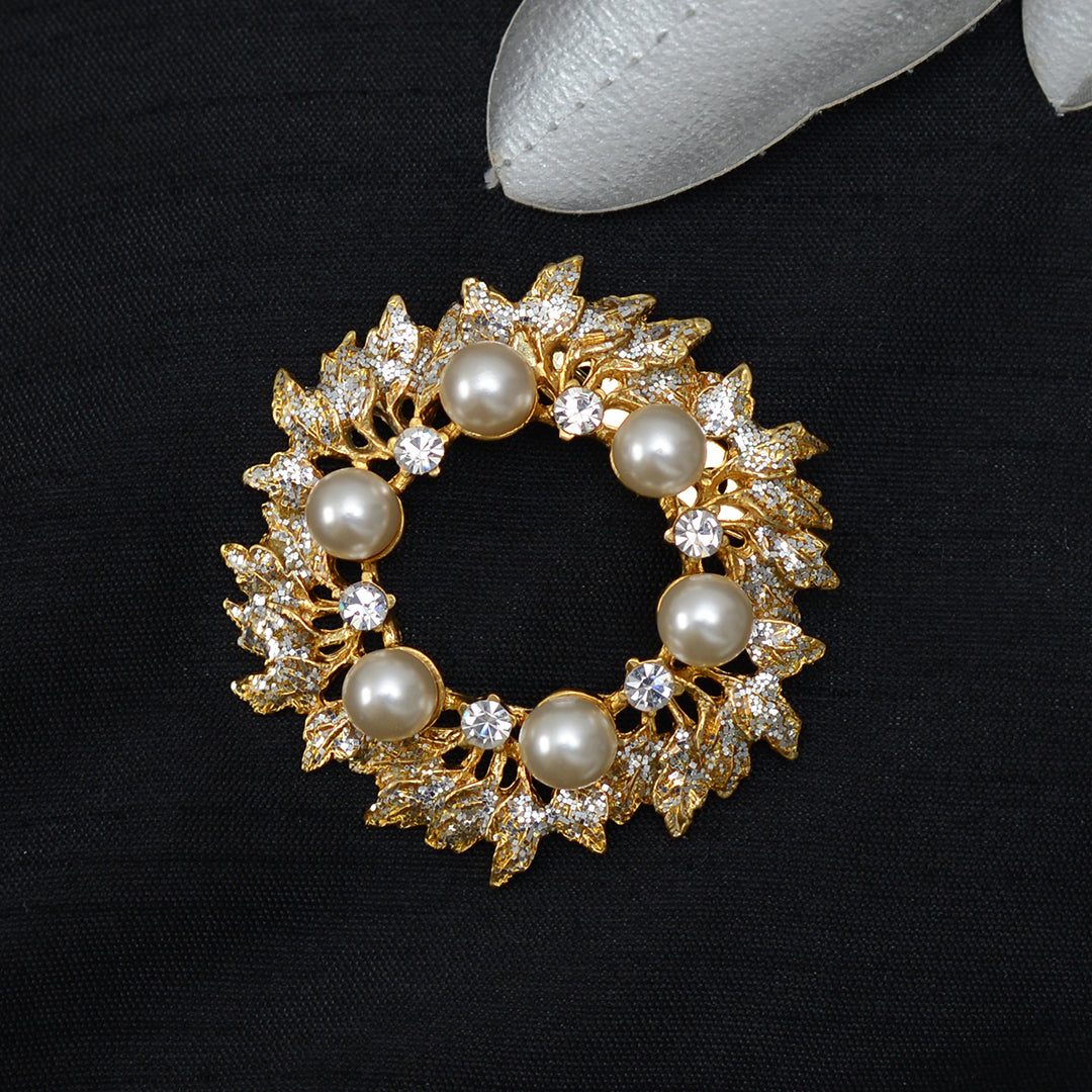 Floral Pearl Stone Studded Brooch Brooch