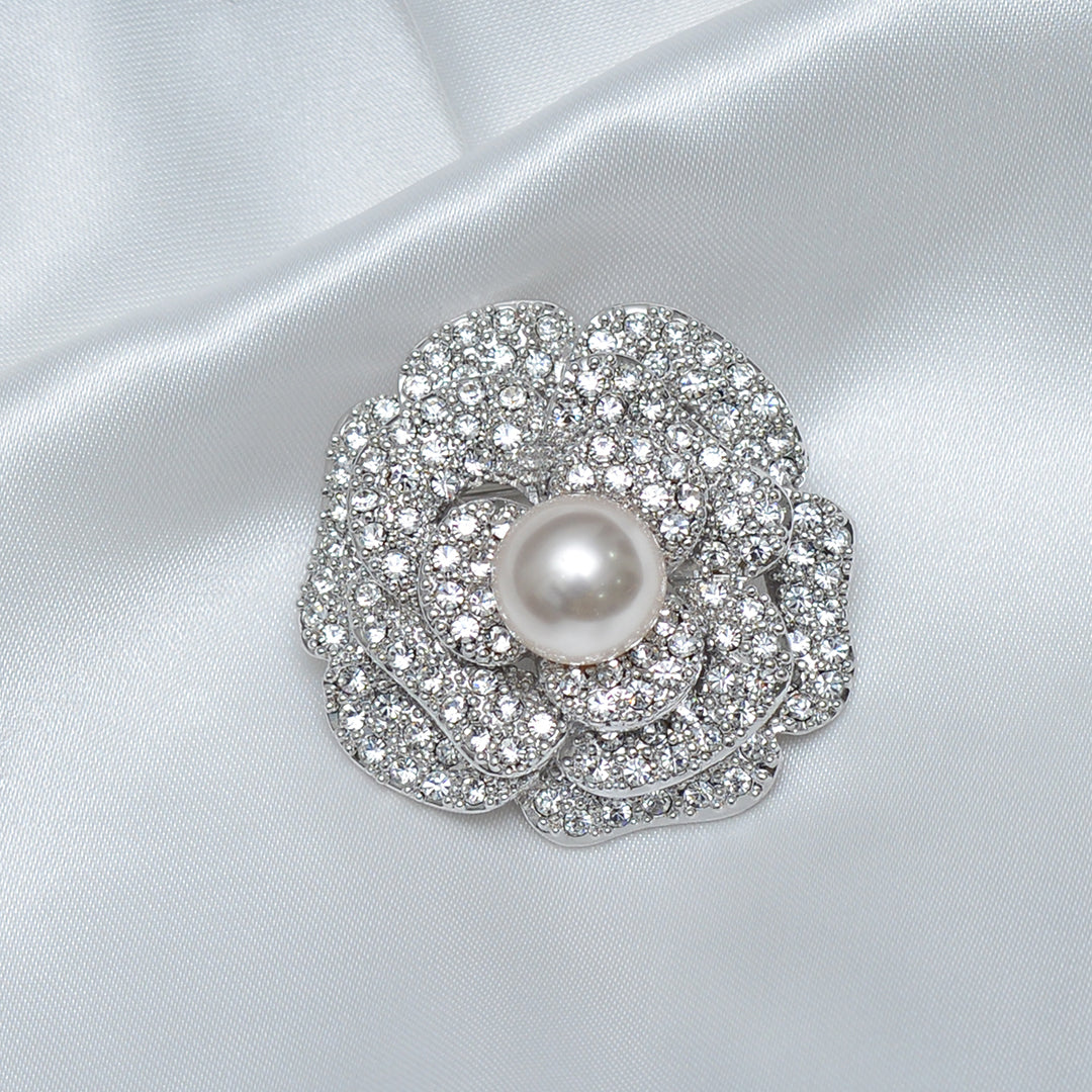 Floral Single Pearl Stone Studded Brooch Brooch