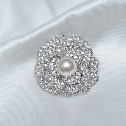 Floral Single Pearl Stone Studded Brooch Brooch