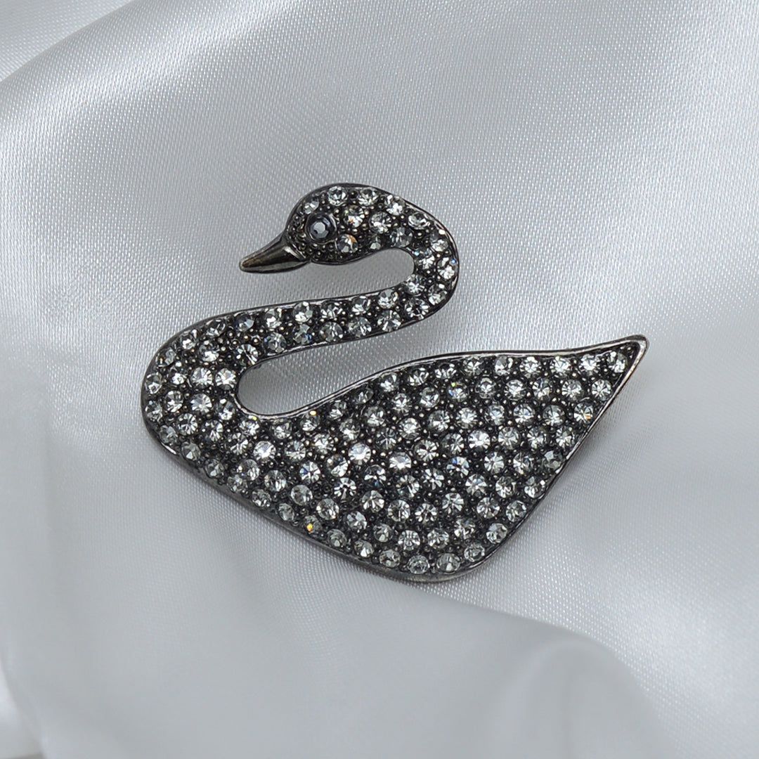 Black Swaroski Swan Stone Studded Brooch Brooch