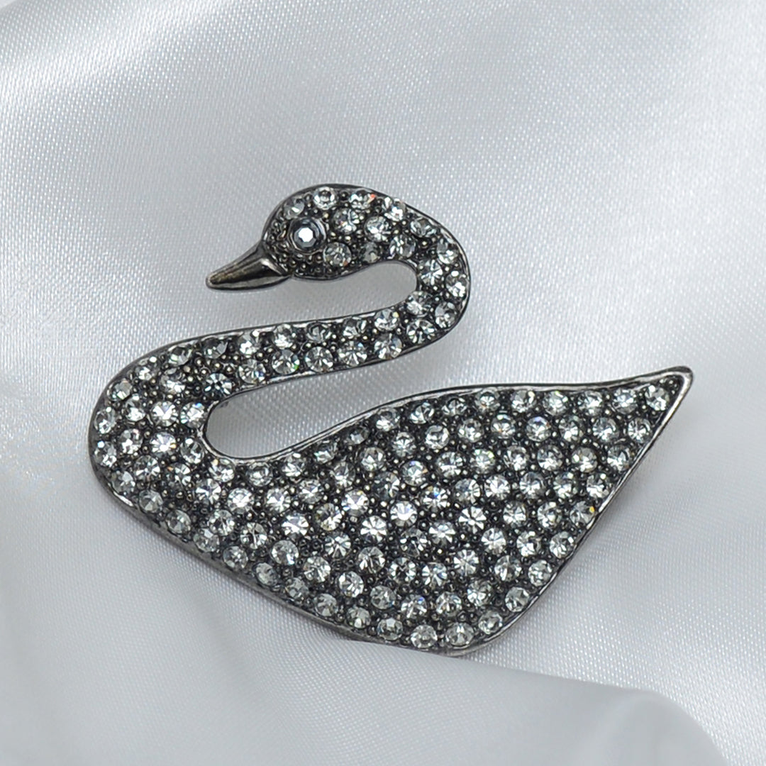 Black Swaroski Swan Stone Studded Brooch Brooch