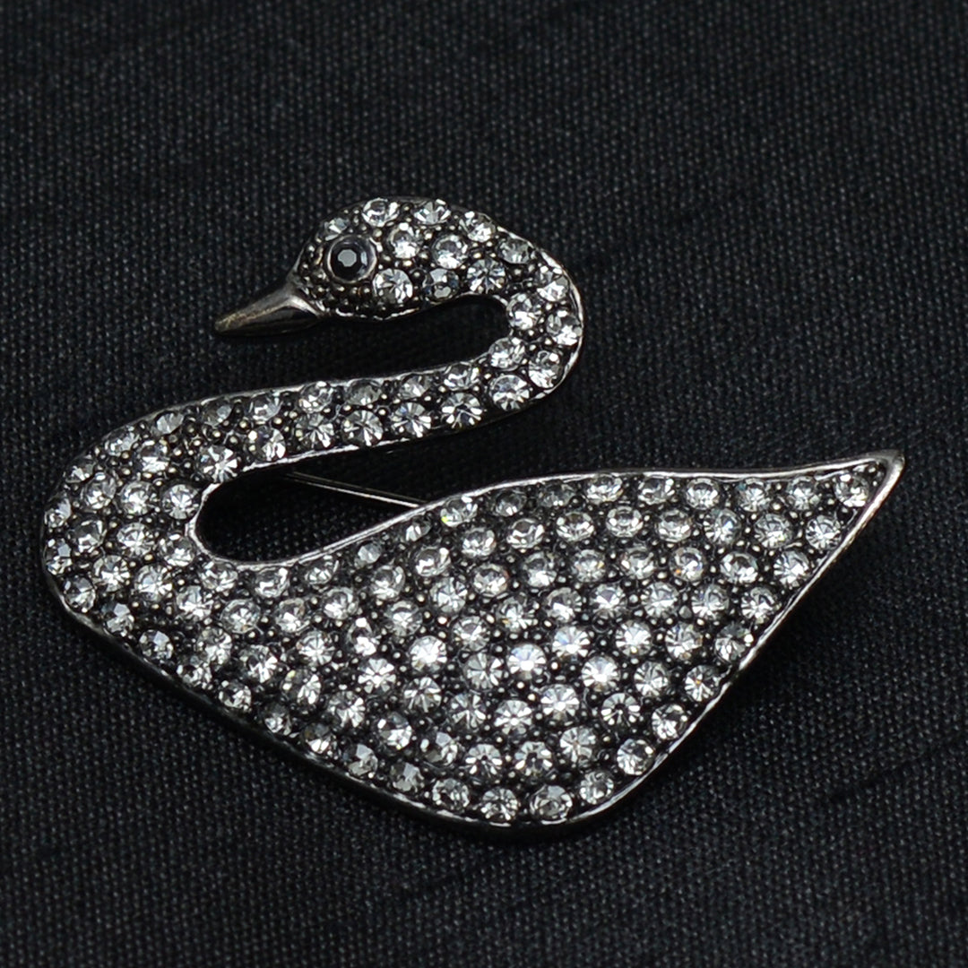 Black Swaroski Swan Stone Studded Brooch Brooch