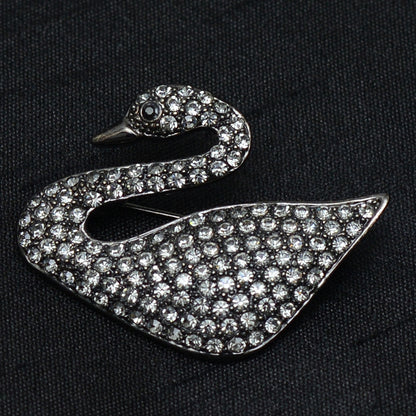 Black Swaroski Swan Stone Studded Brooch Brooch