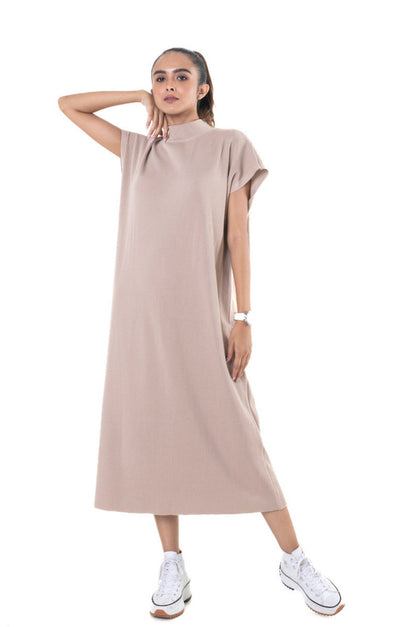 Vintage Knitted Maxi Dress light brown lounge wear featured