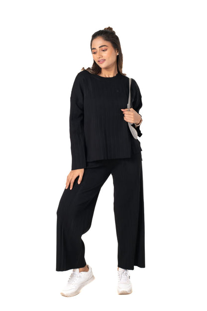 Cosy Classic Divaa Co-ord Set full sleeve black lounge wear featured