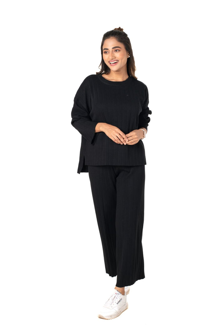 Cosy Classic Divaa Co-ord Set full sleeve black lounge wear featured