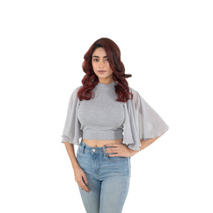 Hosiery Blouses- Butterfly Sleeves - Light Grey - Blouse featured