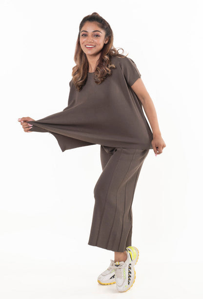 Classy Divaa Signature style Co-ord Set dark brown lounge wear featured