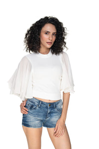 Hosiery Blouses- Butterfly Sleeves - White - Blouse featured