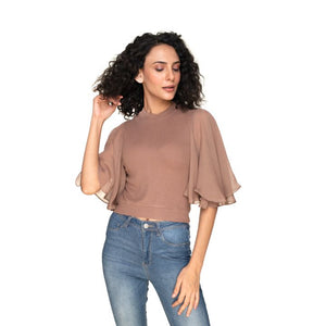 Hosiery Blouses- Butterfly Sleeves - Light Brown - Blouse featured