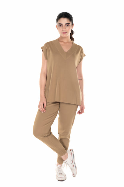 The Essential Co-ord Set Light Brown lounge wear featured