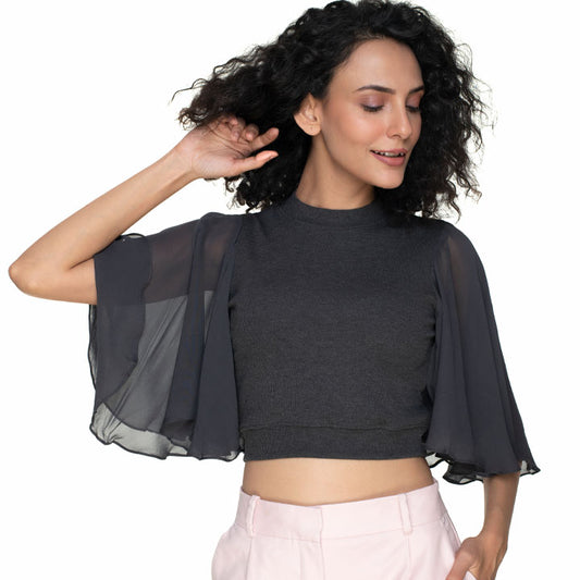 Hosiery Blouses- Butterfly Sleeves - Dark Grey - Blouse featured