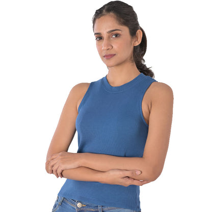 Sleeveless Hosiery Blouses - Azure Blue - Blouse featured