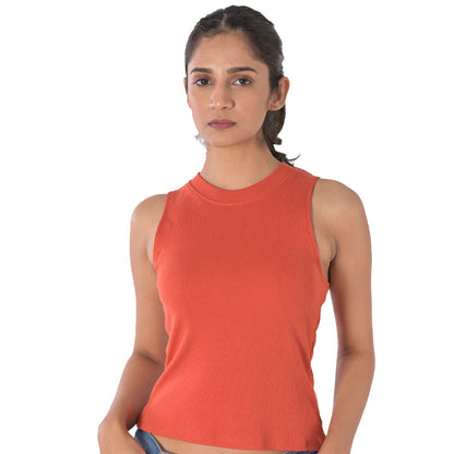 Sleeveless Hosiery Blouses - Brick Red - Blouse featured