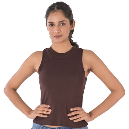 Sleeveless Hosiery Blouses - Dark Brown - Blouse featured