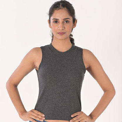 Sleeveless Hosiery Blouses - Dark Grey - Blouse featured