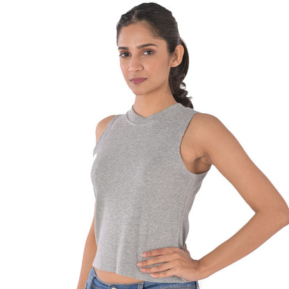 Sleeveless Hosiery Blouses - Light Grey - Blouse featured