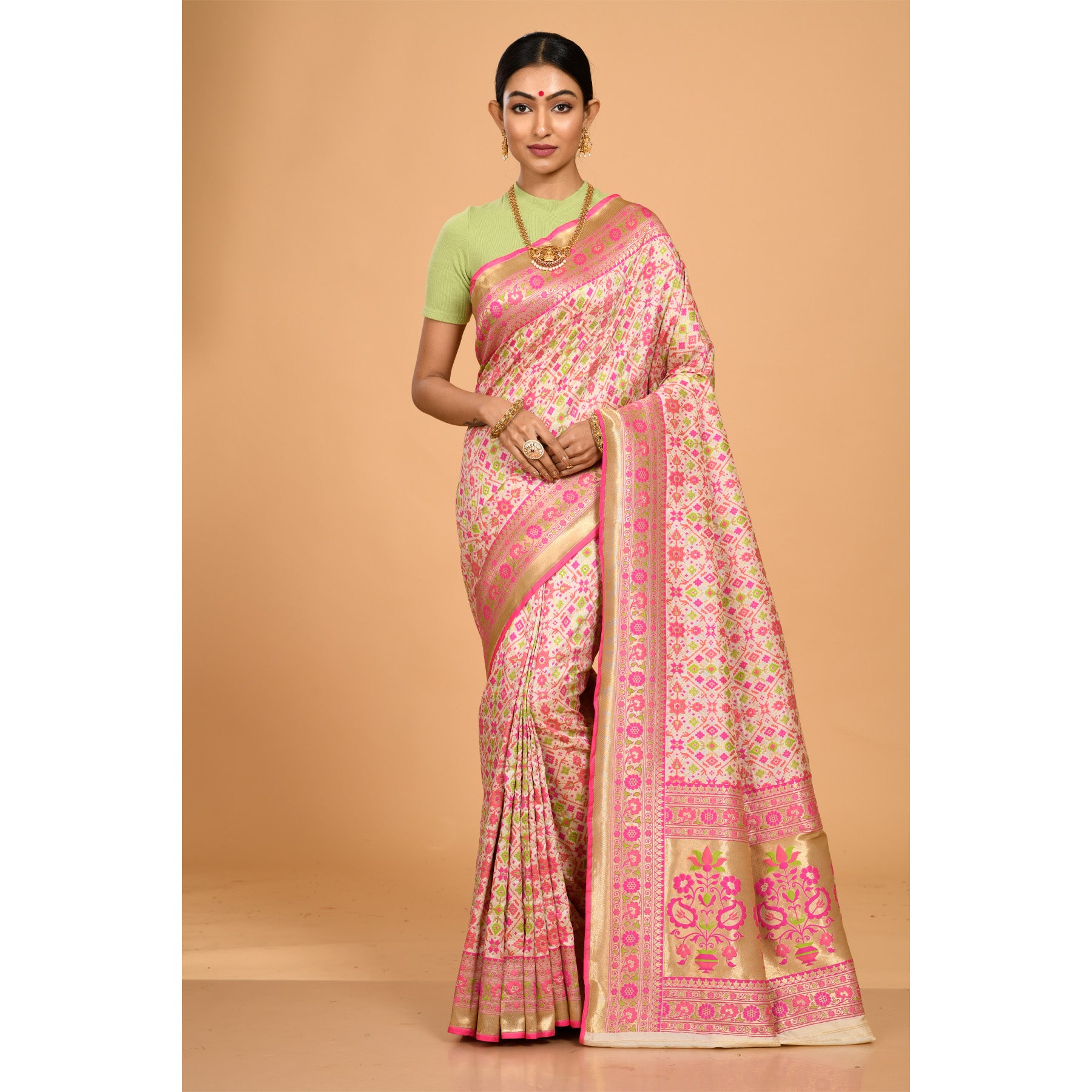Green and Pink Patola Saree Saree
