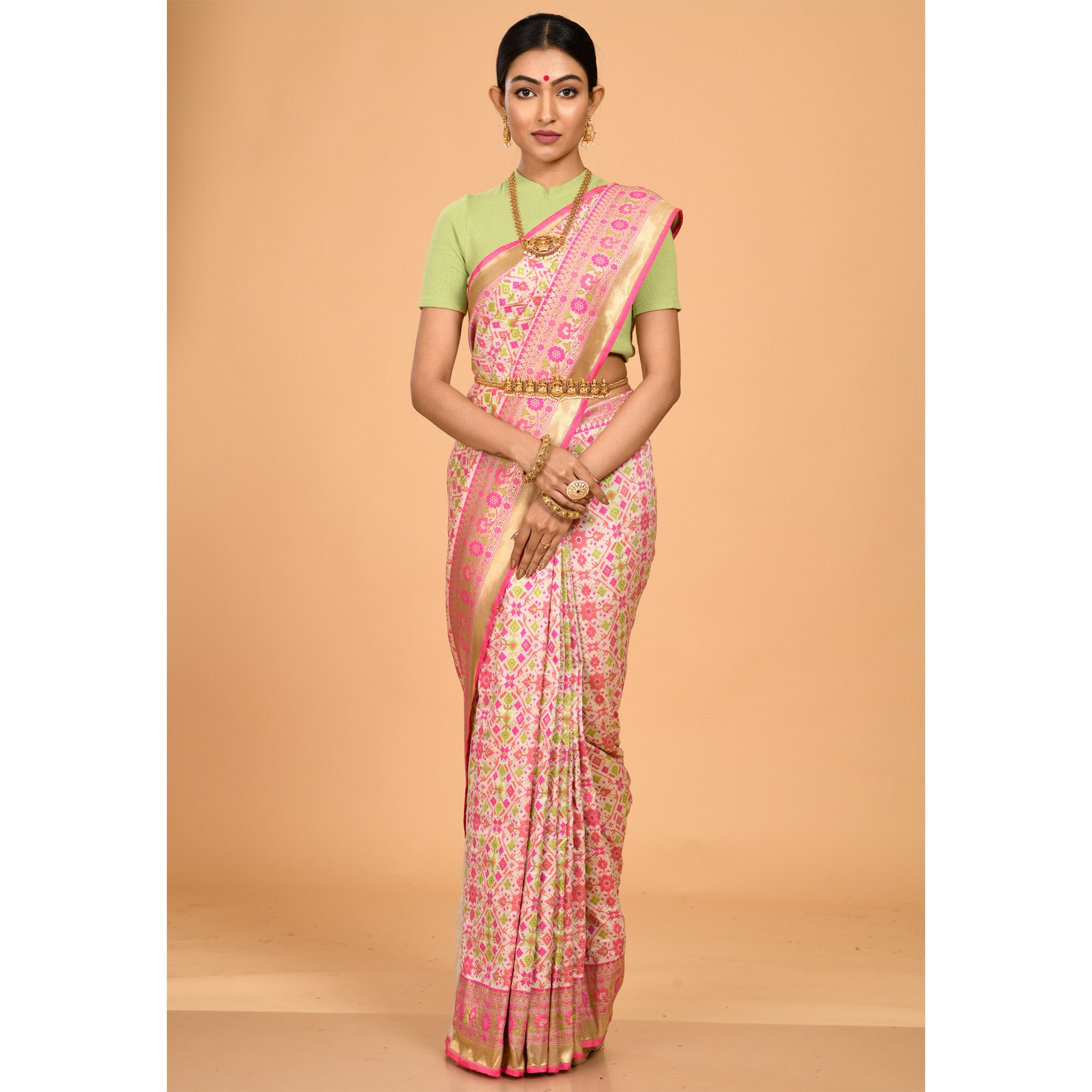 Green and Pink Patola Saree Saree