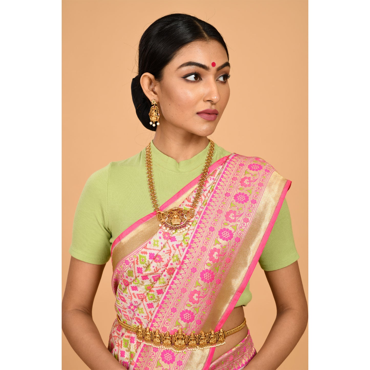 Green and Pink Patola Saree Saree