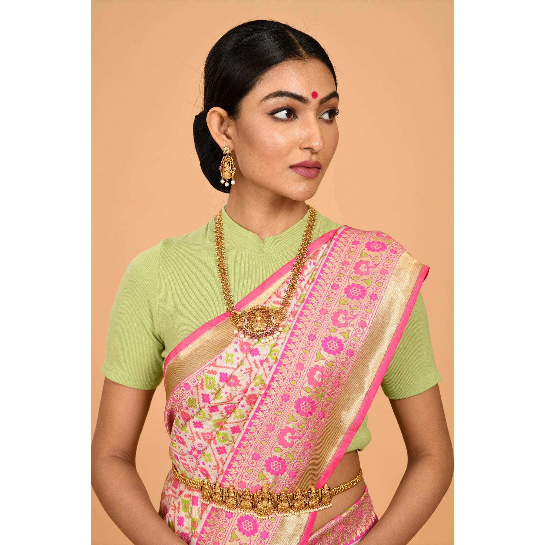 Green and Pink Patola Saree Saree