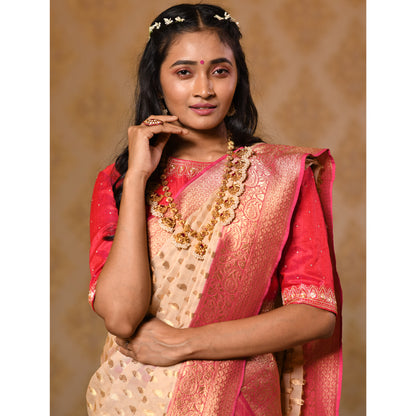 Ivory and Red Georgette Saree Saree