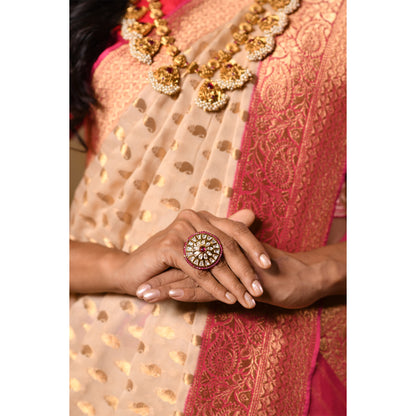 Ivory and Red Georgette Saree Saree