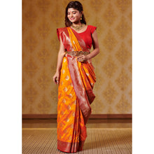 Load image into Gallery viewer, Kesar and Red Saree with Zari Bootas and Heavy Border Saree