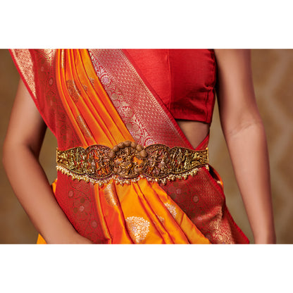 Kesar and Red Saree with Zari Bootas and Heavy Border Saree