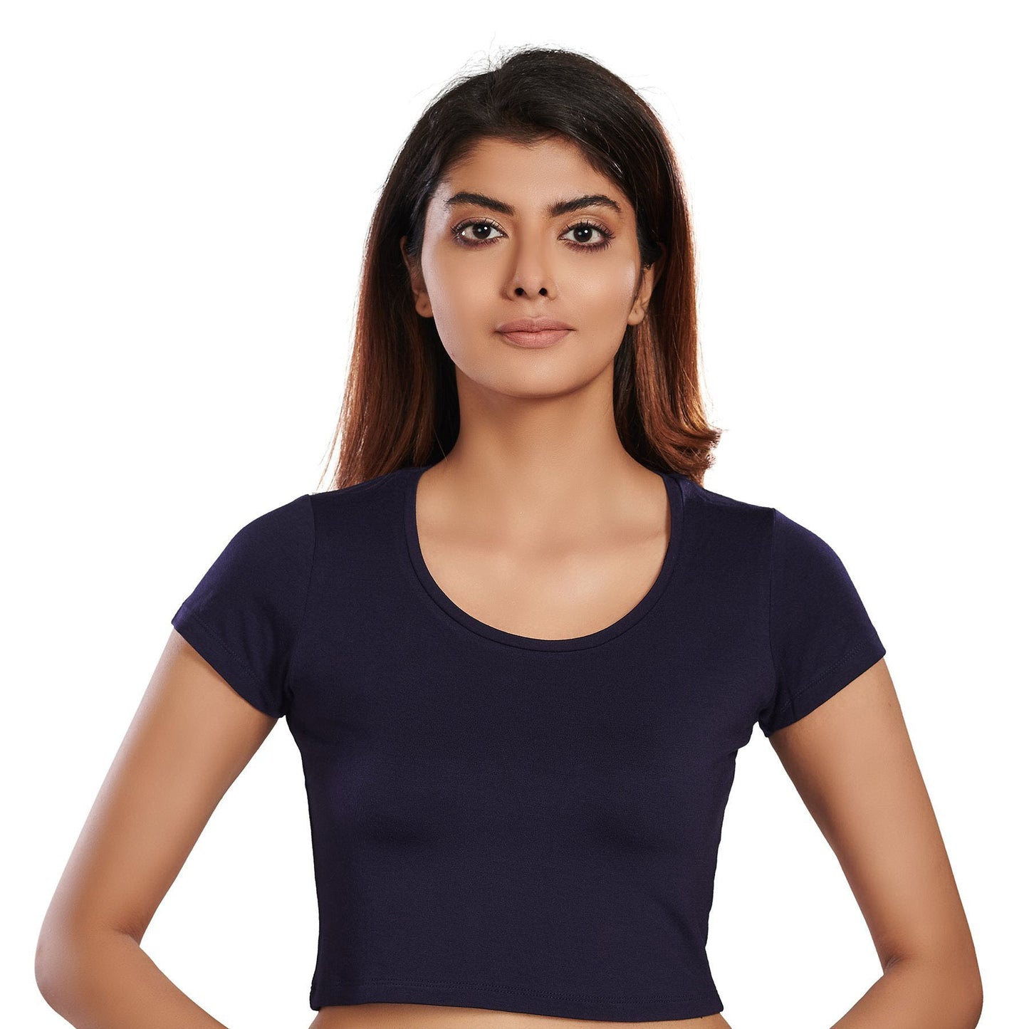100% Cotton Rayon Blouses Navy Blue Blouse