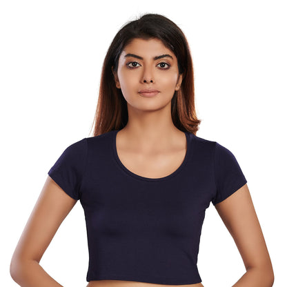100% Cotton Rayon Blouses Navy Blue Blouse