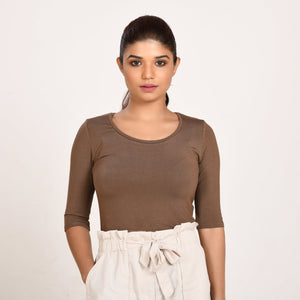 Cotton Rayon Blouses - Elbow Sleeves Espresso Brown Bust size 28-40 Blouse