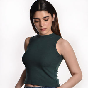 Sleeveless Hosiery Blouses - Green - Blouse featured