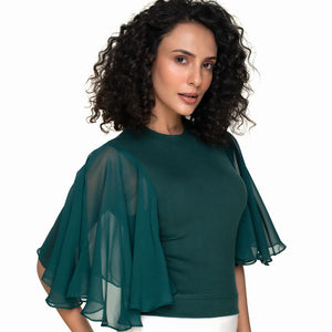 Hosiery Blouses- Butterfly Sleeves - Green - Blouse featured
