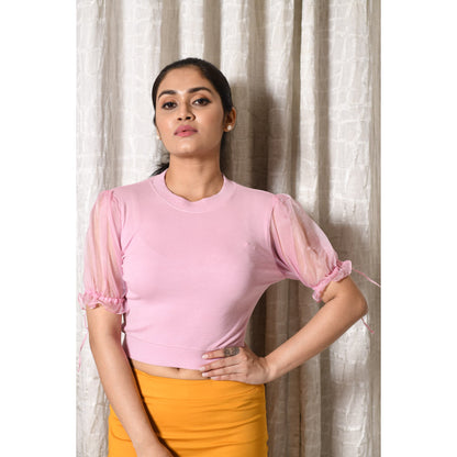 Hosiery Blouses with Puffy Organza Sleeves - Blush Pink - Blouse featured