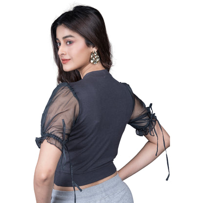 Hosiery Blouses with Puffy Organza Sleeves - Clay Grey - Blouse featured