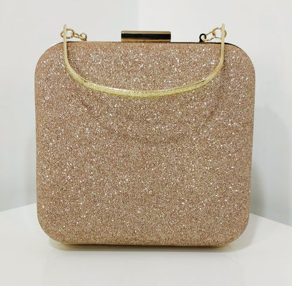 Rose Gold Glitter Frosted Evening Clutch - Square Clutch