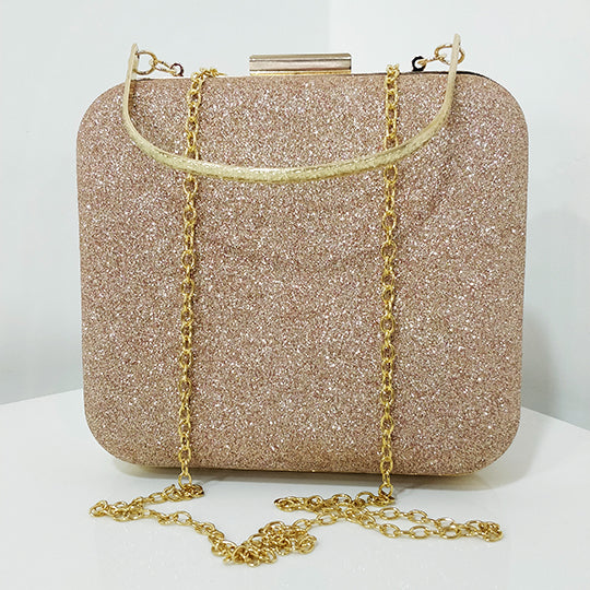 Rose Gold Glitter Frosted Evening Clutch - Square Rose Gold Clutch