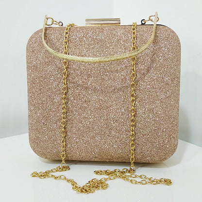 Rose Gold Glitter Frosted Evening Clutch - Square Rose Gold Clutch