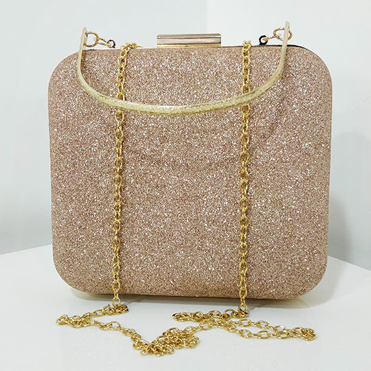 Aftershock London Rose Gold Glitter Clutch Bag With Removable Chain |  Goddiva