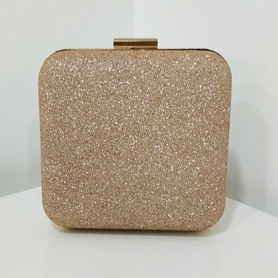 Rose Gold Glitter Frosted Evening Clutch - Square Clutch