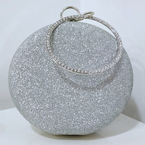 Glitter Frosted Evening Clutch - Round Silver Clutch