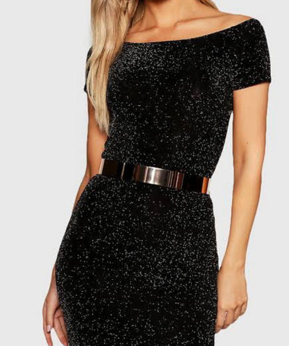 black metallic belt featured
