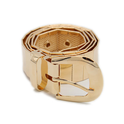 Golden metallic hip belt featured