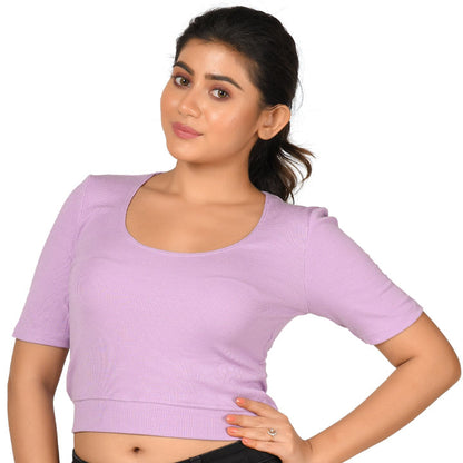 Hosiery Blouse- Regular Deep Round Neck - Lavender - Blouse featured